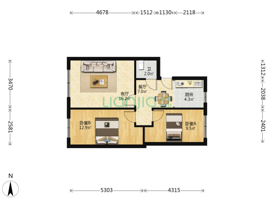 电信传输局东院 2室2厅1卫 54平方