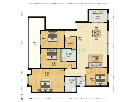 金鹰天地 4室1厅3卫 188平方