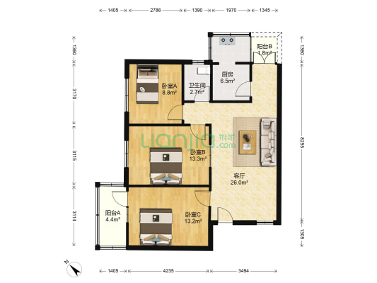 球场路163号 3室1厅1卫 94平方