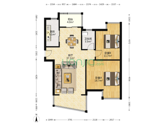 天赐良园 2室1厅1卫 86平方