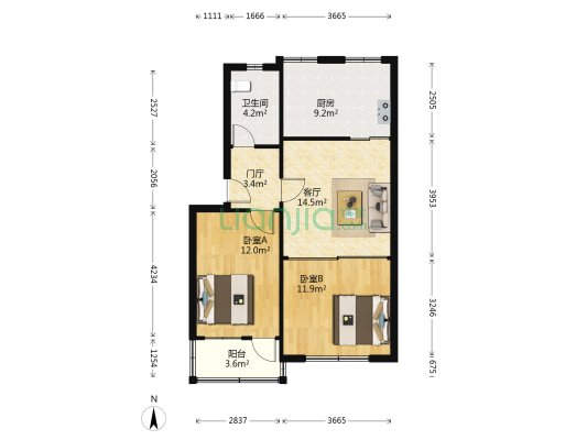 地税局家属院 2室1厅1卫 71平方