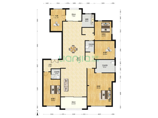 置信原墅 5室1厅3卫 244平方