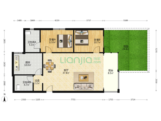 新鑫家园 2室1厅2卫 109平方