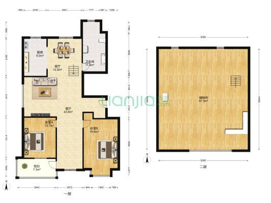 世纪花园文星园 2室2厅1卫 218平方