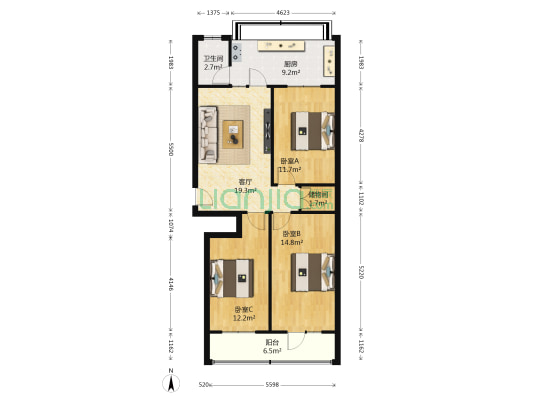 西安电影公司家属院 3室1厅1卫 85平方