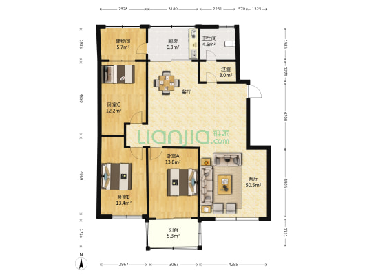 华都小区 3室1厅1卫 148平方