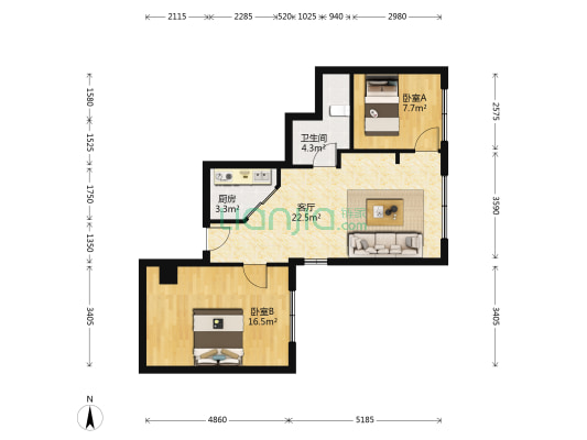 远洋小北宿舍 2室1厅1卫 81平方
