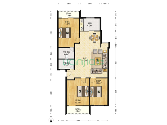 南台新苑荷花园 3室1厅2卫 109平方