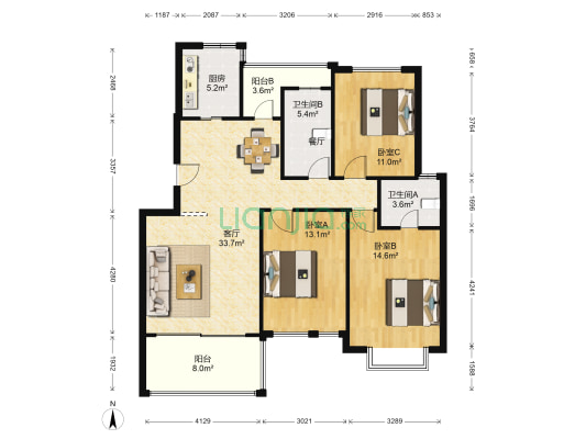 南岸公园 3室1厅2卫 113平方