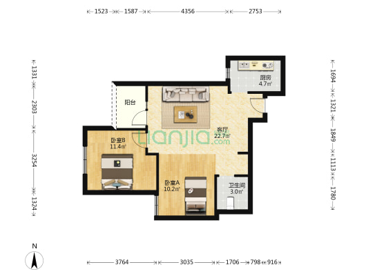 十里琴台 2室1厅1卫 73平方