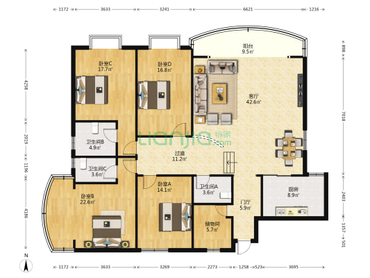 桂盐大厦 4室1厅3卫 211平方