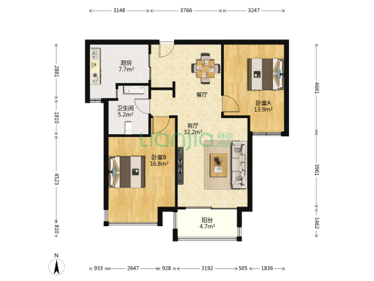 万里雅筑 2室1厅1卫 95平方