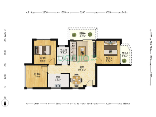 天誉花园4组团 3室1厅1卫 70平方