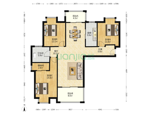 淝南家园北区 3室1厅1卫 129平方