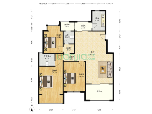 紫金伴山西区 3室1厅2卫 145平方