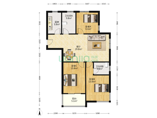 月溪苑 3室1厅2卫 130平方