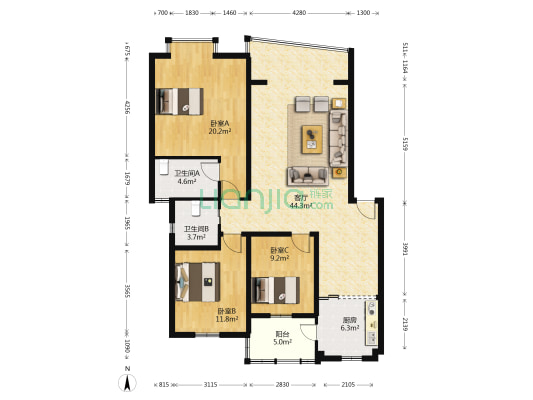 天伦花园(都江堰) 3室1厅2卫 120平方
