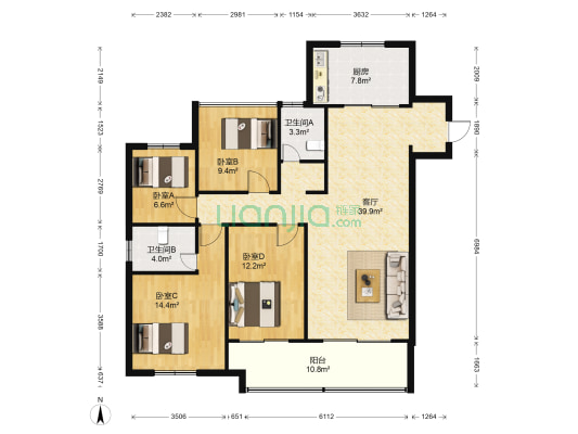 海亮悦府 4室1厅2卫 132平方