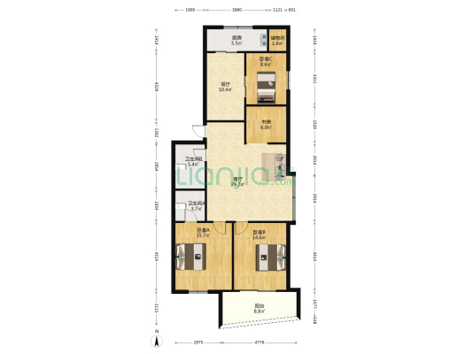 冠茂都会 4室2厅2卫 126平方