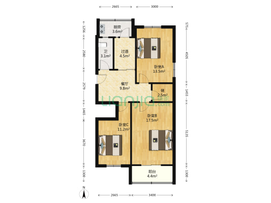 国税局江南南楼吉林大街111-3号楼 3室1厅1卫 91平方