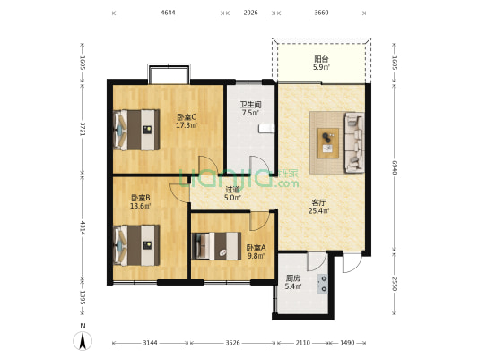 黄河社区 3室1厅1卫 111平方