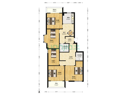 临江新天地琼花苑 5室1厅2卫 135平方