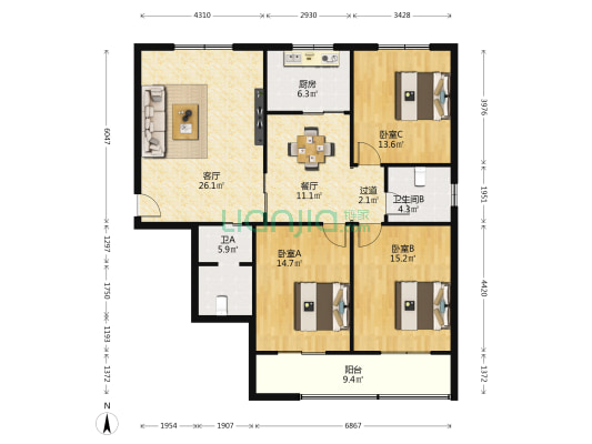 骊山卫生院小区 3室2厅2卫 131平方