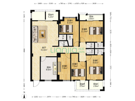 杨桥新苑 5室1厅7卫 137平方