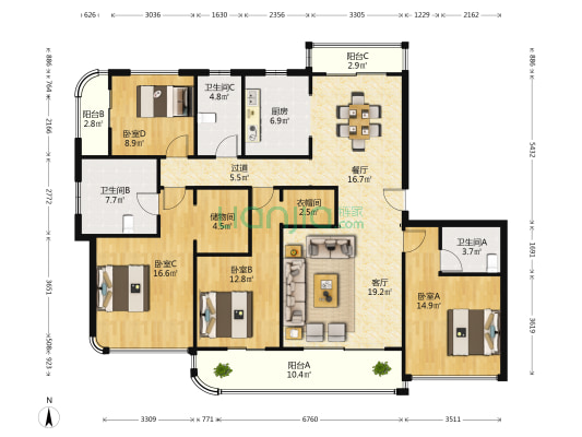 金昌香湖印 4室2厅3卫 175平方