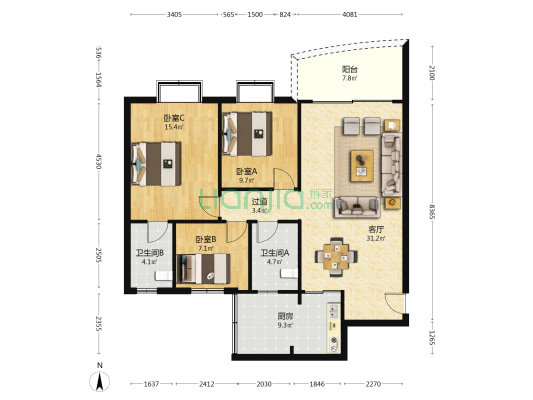 紫晖阁 3室1厅2卫 111平方