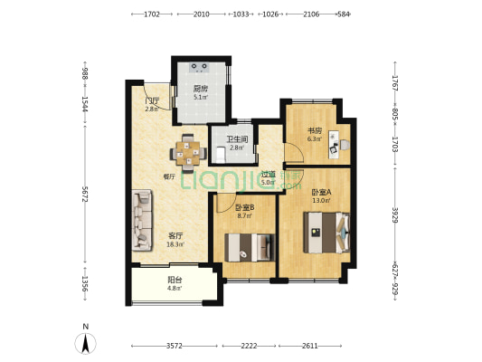 万科四季都会 3室1厅1卫 89平方
