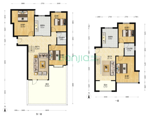 此房是下跃 5居两卫 186平 精装修就花了60多万-户型图