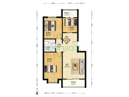 舟曲新苑 3室1厅1卫 80平方