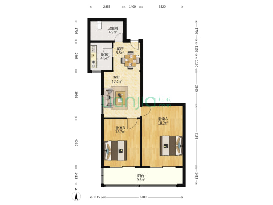 意和家园 2室2厅1卫 96平方