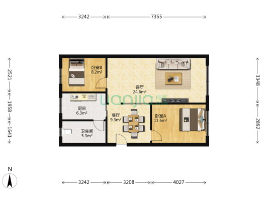 白云中路 2室2厅1卫 96平方