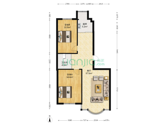 安华美域 2室1厅1卫 113平方
