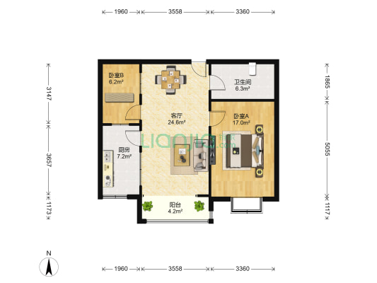 华鹏馨苑东区 2室1厅1卫 87平方