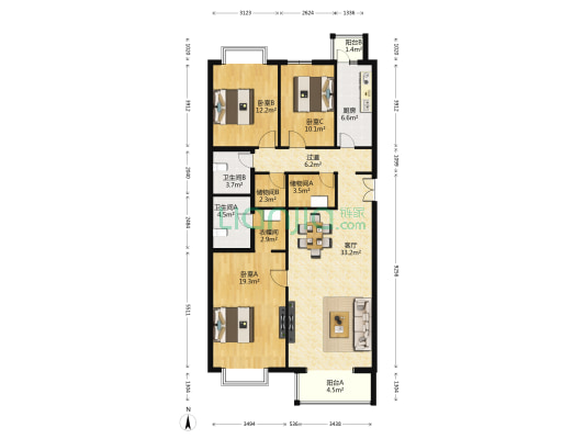 漪龙台 3室1厅2卫 150平方
