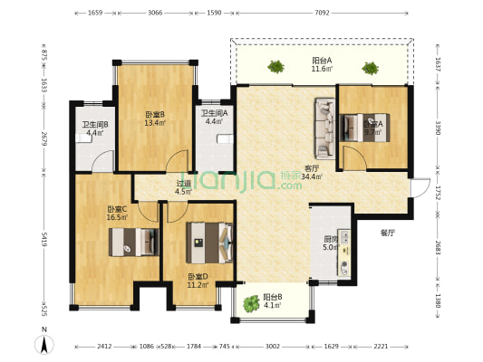 九樾府 4室1厅2卫 128平方