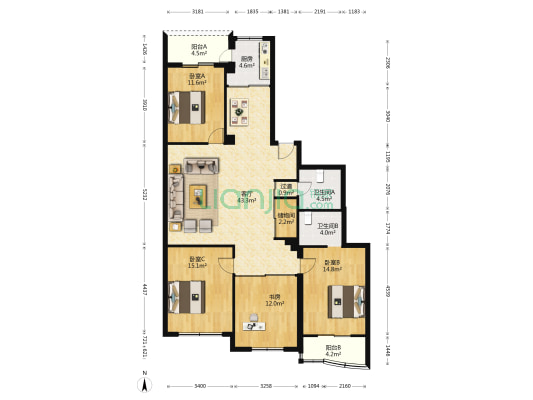 龙湖路336-364号(双数) 4室1厅2卫 145平方