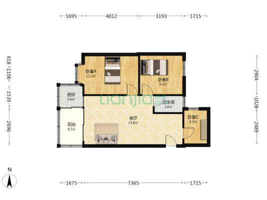 升辉苑 3室1厅1卫 68平方