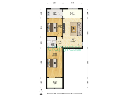 胶鞋厂家属院 2室1厅1卫 84平方