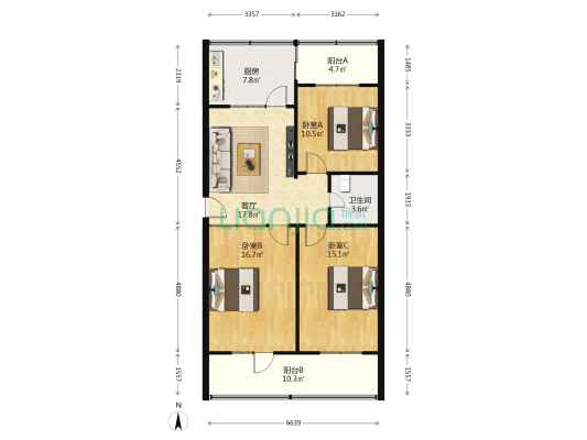 国土资源厅家属院 3室1厅1卫 97平方