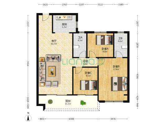长葛碧桂园·江山美宸 3室1厅2卫 127平方