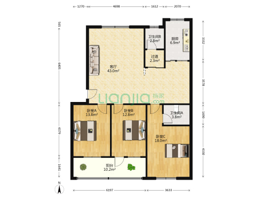怀义物资有限公司住宅楼 3室1厅2卫 134平方