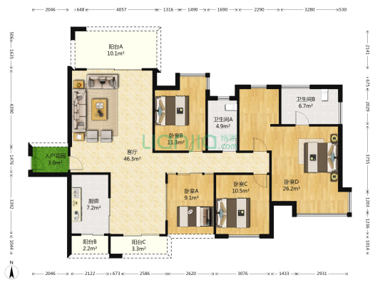 依云上城 4室1厅2卫 154平方