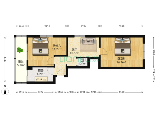 东舍宅小区 2室1厅1卫 40平方