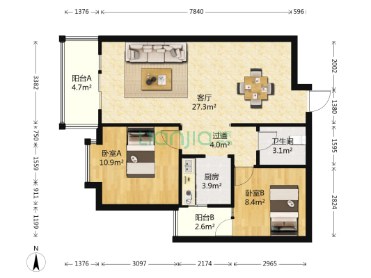 云投景苑 2室1厅1卫 81平方