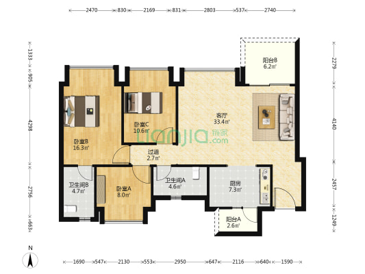 江山雲出云璟 3室1厅2卫 112平方