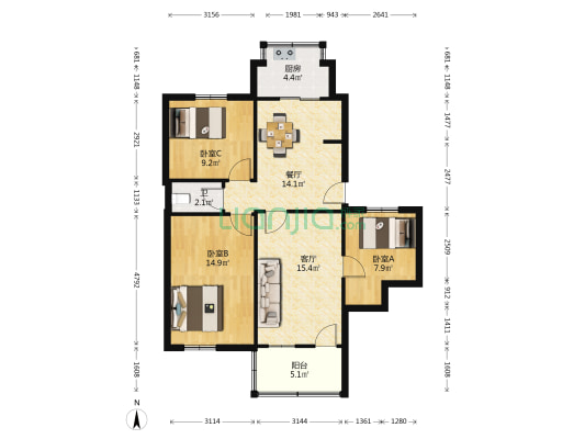 郑新里84号 3室2厅1卫 85平方